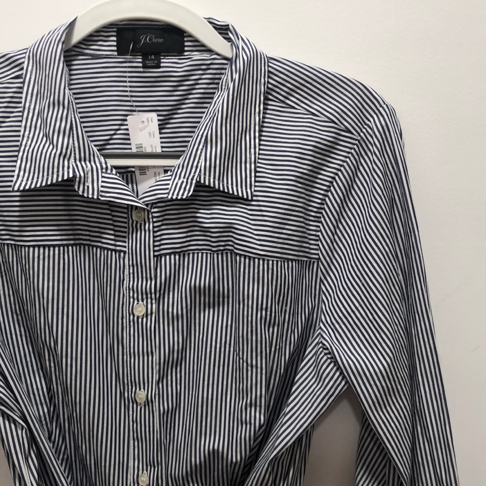 New navy and white striped dress from J Crew